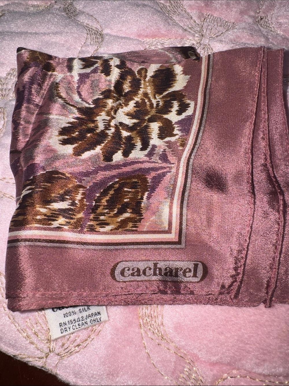 Cacharel Pink Floral Silk Scarf